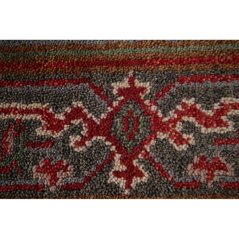 Gray Geometric Kazak Oriental Runner Rug Handmade Wool Carpet - 2'6"x 7'11"