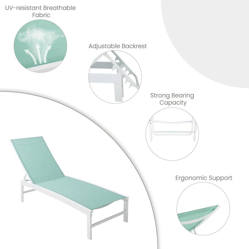 VredHom Outdoor Patio Adjustable Aluminum Chaise Lounges (Set of 4) - 76.38" L x 23.62" W x 13" H