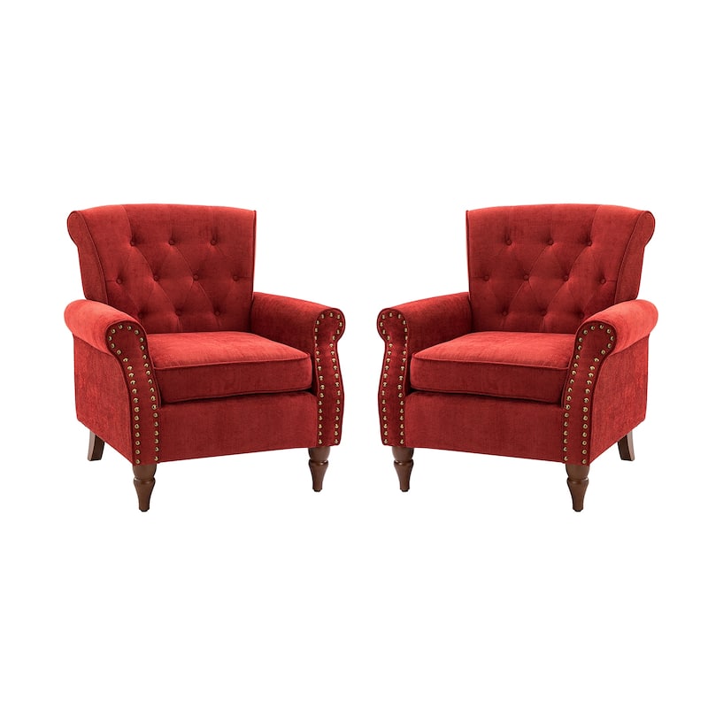 Indiges Comfy Upholstered Accent Armchair with Tufted Back Set of 2 for Bedroom Reading Office