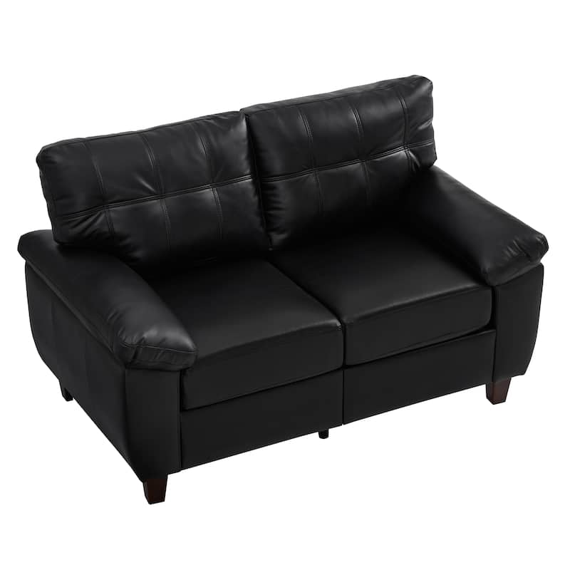 Modern Deep Seat Upholstered Lounge Couch PU Leather Loveseat Sofa with Storage, Wide Cushioned Armrests and Tufted Backrest