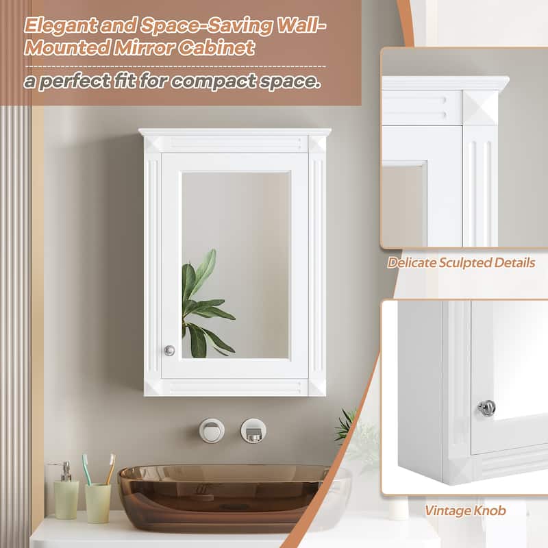 20" Wall Mounted Bathroom Storage Cabinet with Mirror, Medicine Cabinet with Height Adjustable Shelf