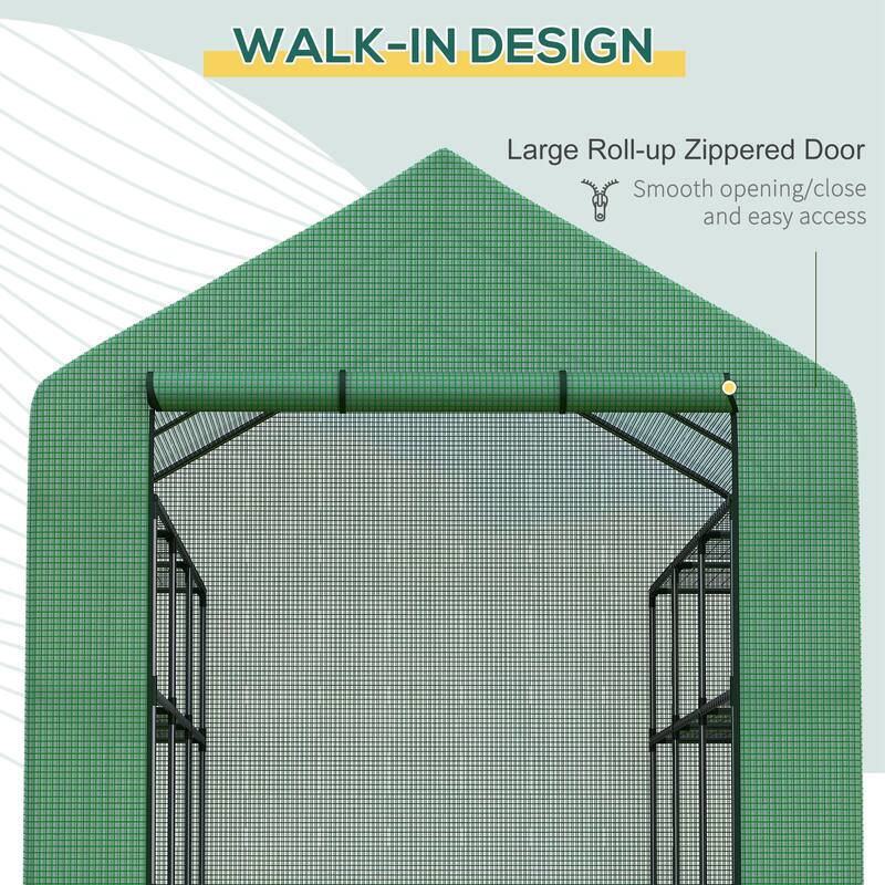 Outsunny 8' x 6' x 7' Portable Water/UV Walk-In Greenhouse Hot House with 18 Shelves, Weather Cover, & Roll Up Door