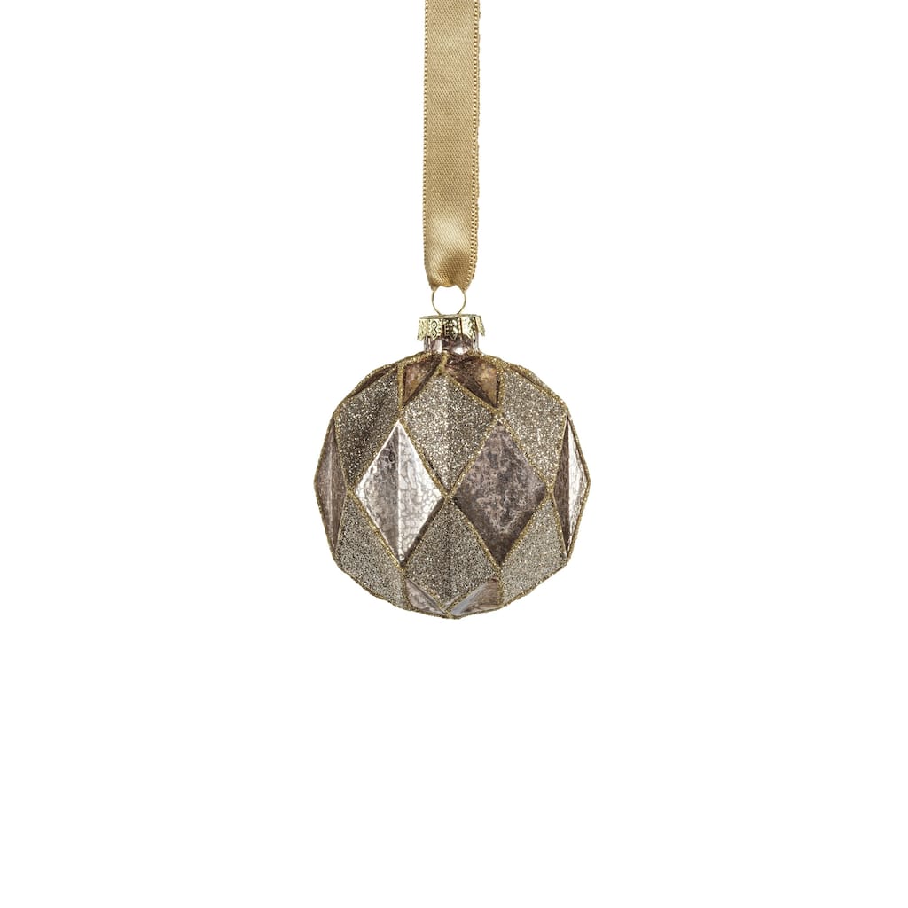 Harlequin 3.25" Gold Blush Christmas Glass Ornaments, Set of 6