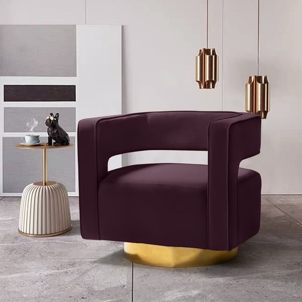 slide 2 of 14, Carisa Modern Upholstered Swivel Comfy Open-Back Barrel Chair with Golden Base by HULALA HOME PURPLE