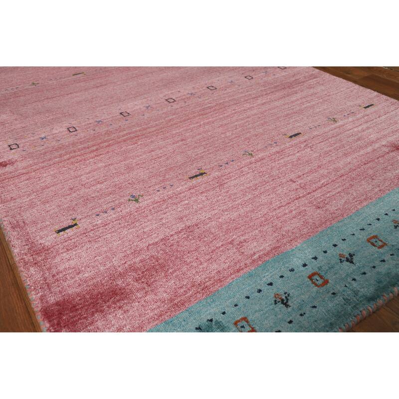 Hand Knotted Oriental 100% Wool Carpet Tribal Animal Pictorial Pink Gabbeh Area Rug - 5' 10'' X 3' 11''