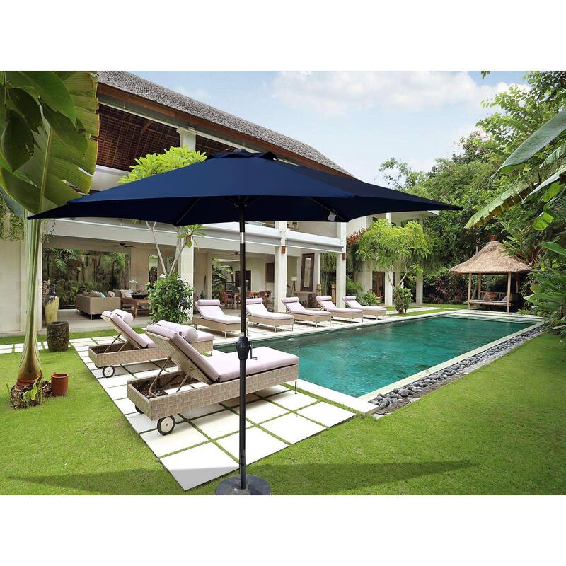 Navy Blue Patio Umbrella with Push Button Tilt and Crank System, Wind Vent, Sturdy Steel Construction