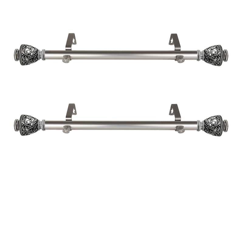 Steel Curtain Rods Set - 12-20 Inch Adjustable Rods with Finials - Drapery Rods for Windows - M