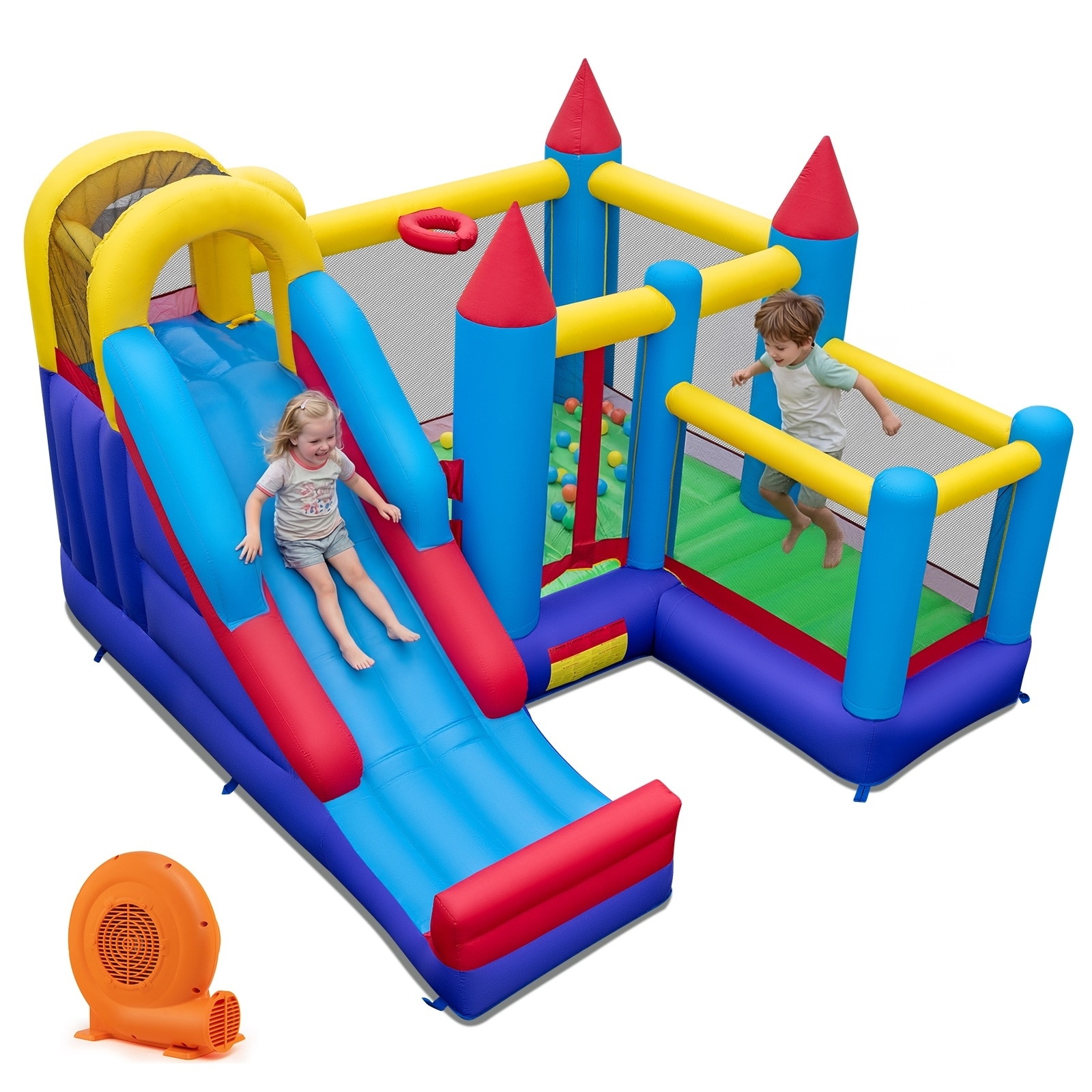 Gymax Inflatable Bounce House 4-in-1 Kids Bouncer w/ Long Slide