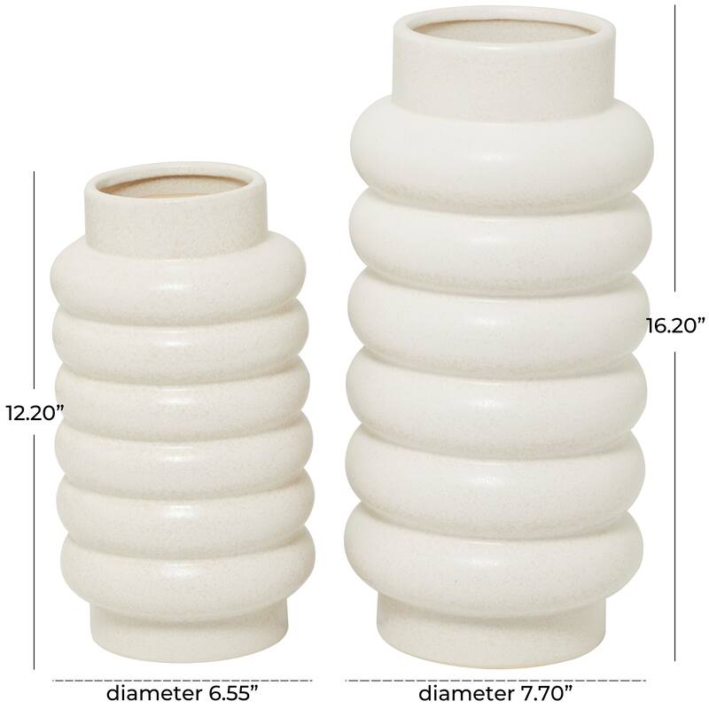 CosmoLiving by Cosmopolitan Ceramic Vases with Eye-Catching Ring Ribbing (Set of 2) - Yellow, White, Dark Blue