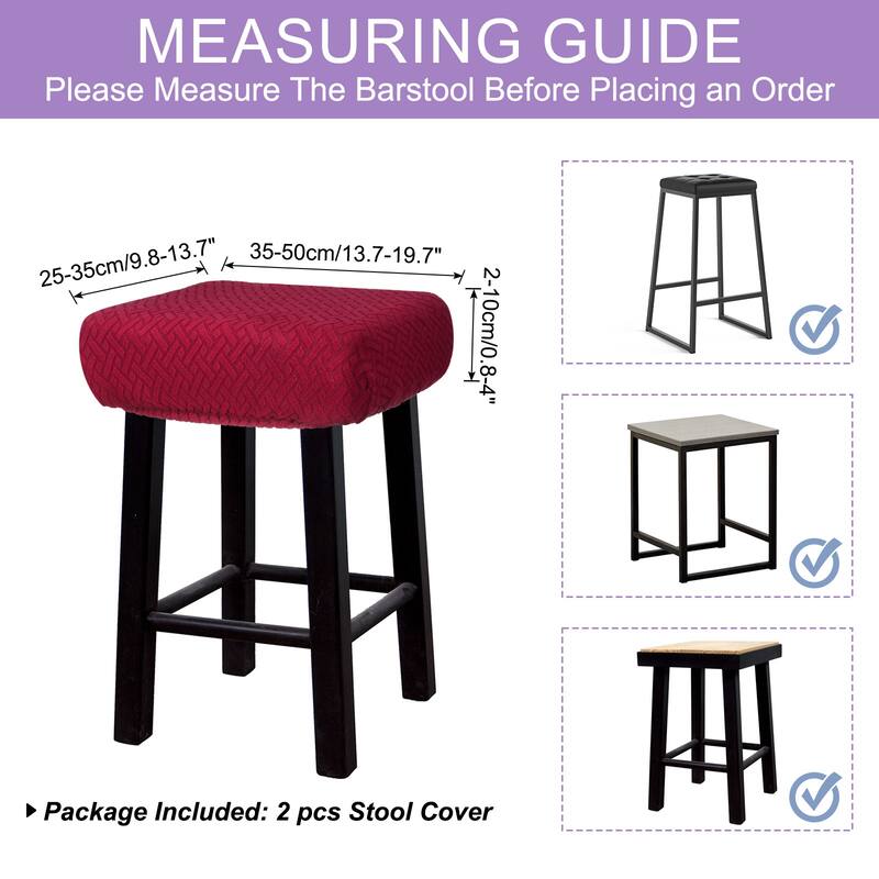 2pcs Stool Covers Rectangle, Bar Stool Covers Saddle Seat Cover - Wine Red
