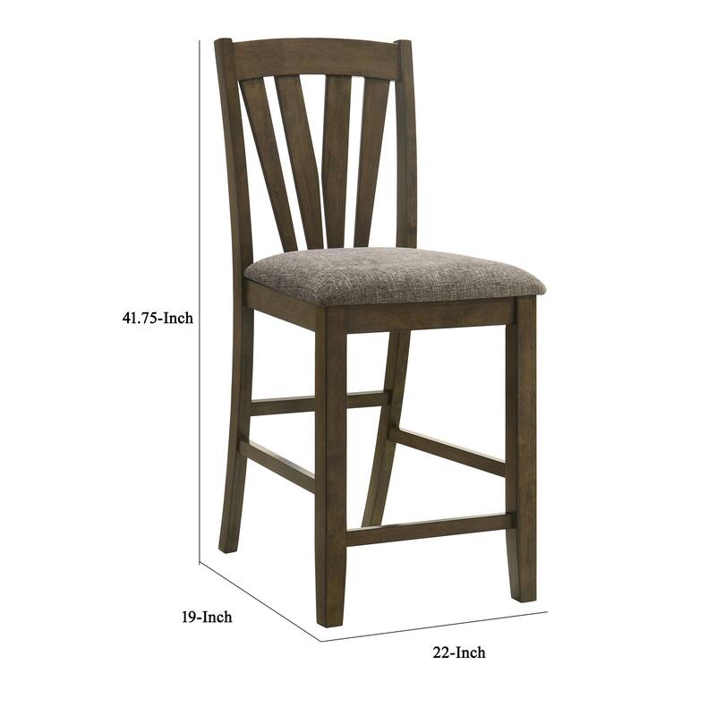 Kana Counter Height Chair Set of 2, Gray Fabric, Brown Wood Frame