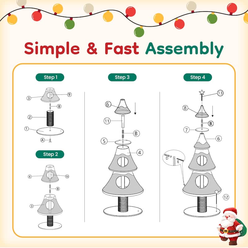 Christmas Tree Cat Tower for Indoor Cats - Green - Green