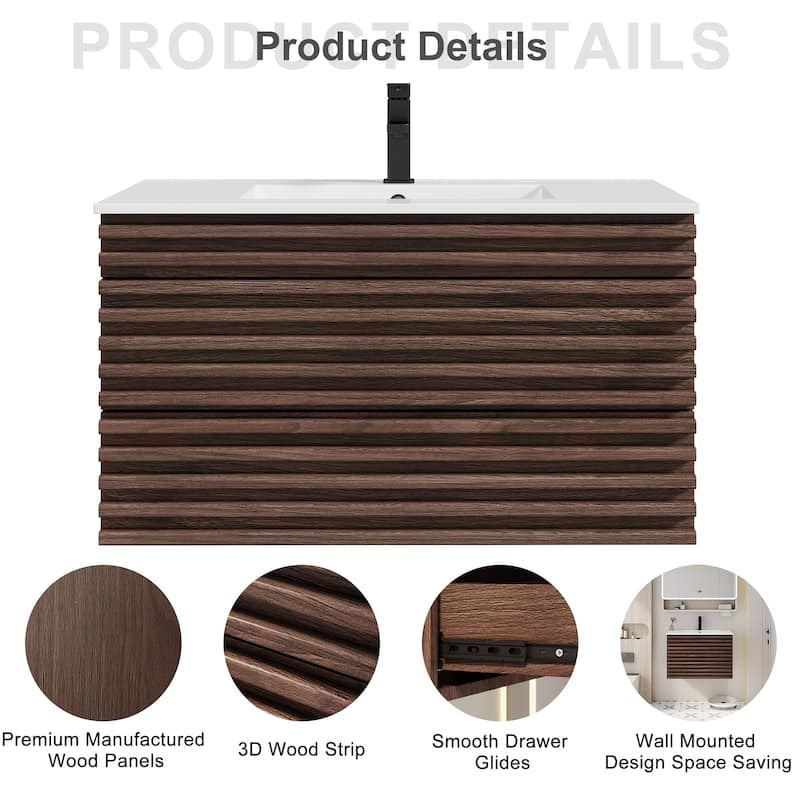 Bathroom Vanity with Drop-In Ceramic Sink Wall-Mounted Storage Cabinet