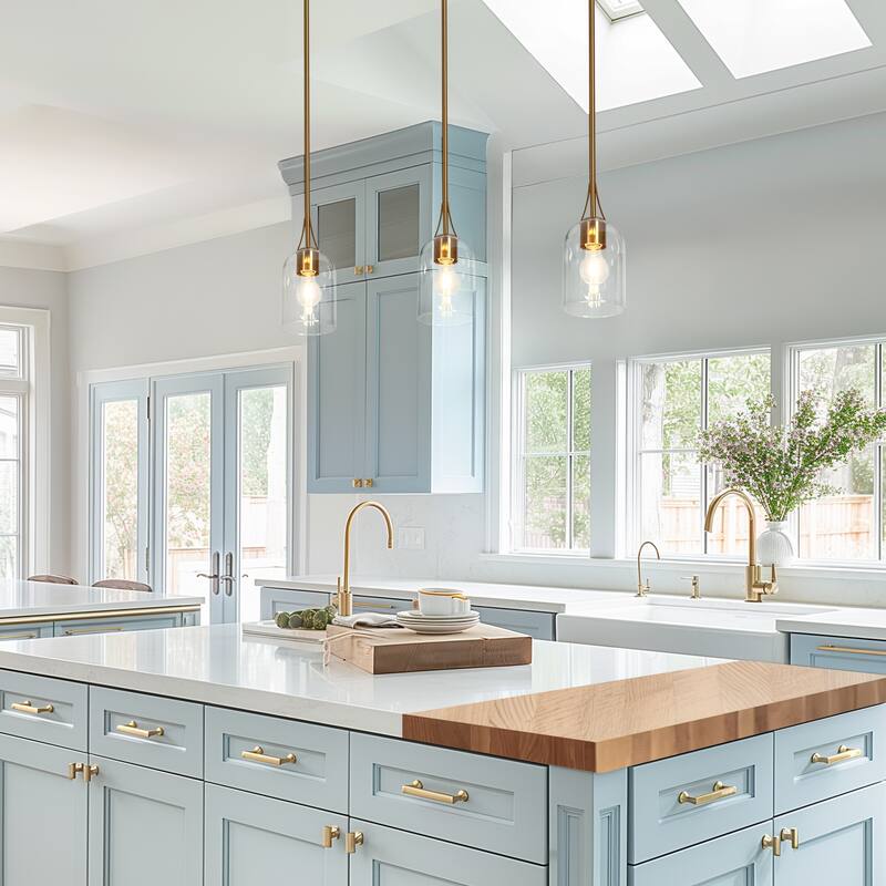 Modern 1-Light Gold Glass Pendant Lights Kitchen Island Lights - Brass Gold - D5.1"*H11.2"