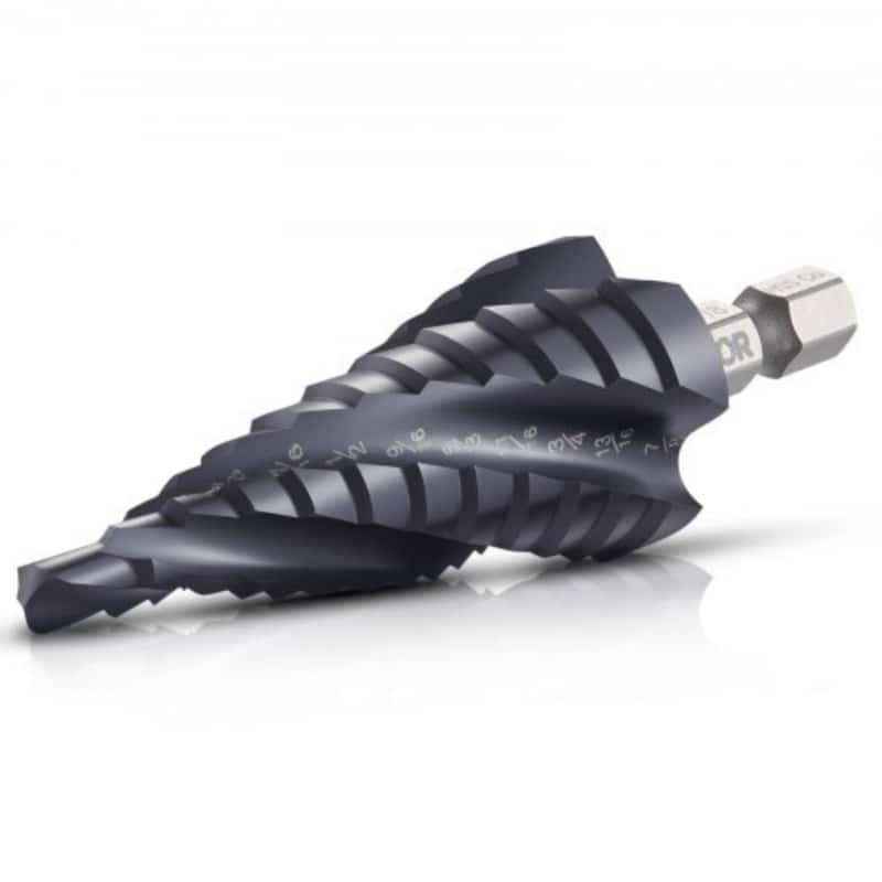 High-Speed Steel Step Drill Bit 3/16-7/8 Inch Black TiAlN Coated Hex Shank for Sheet Metal - 3.35 x 0.87 x 0.87 in