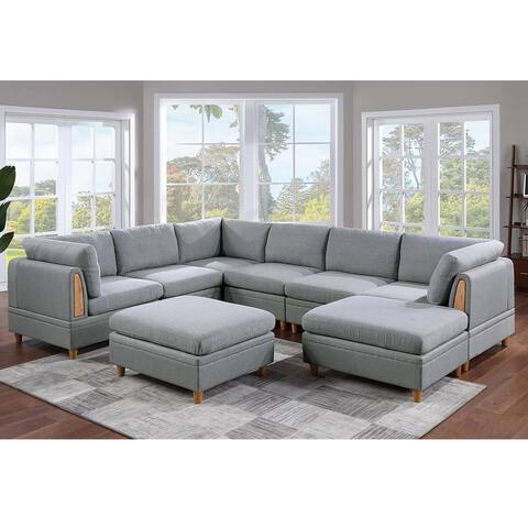 Fabric Corner Sofa with Ottoman,Grey - 216"Wx36"Dx35"H