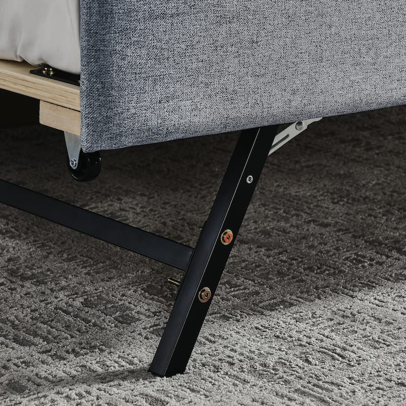 Twin Size Upholstery Daybed with Twin Size Erectable Trundle and USB Charging Design