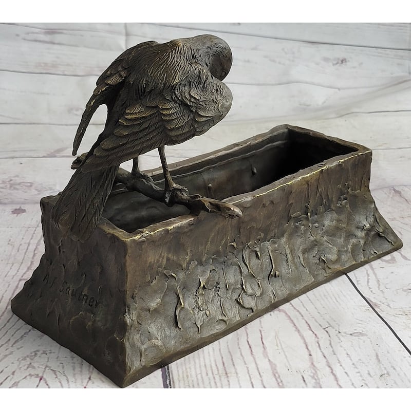 Bronze Bird Planter Window Box Metal Sculpture Decor Yard Outdoor 7 Inches X 10 Inches