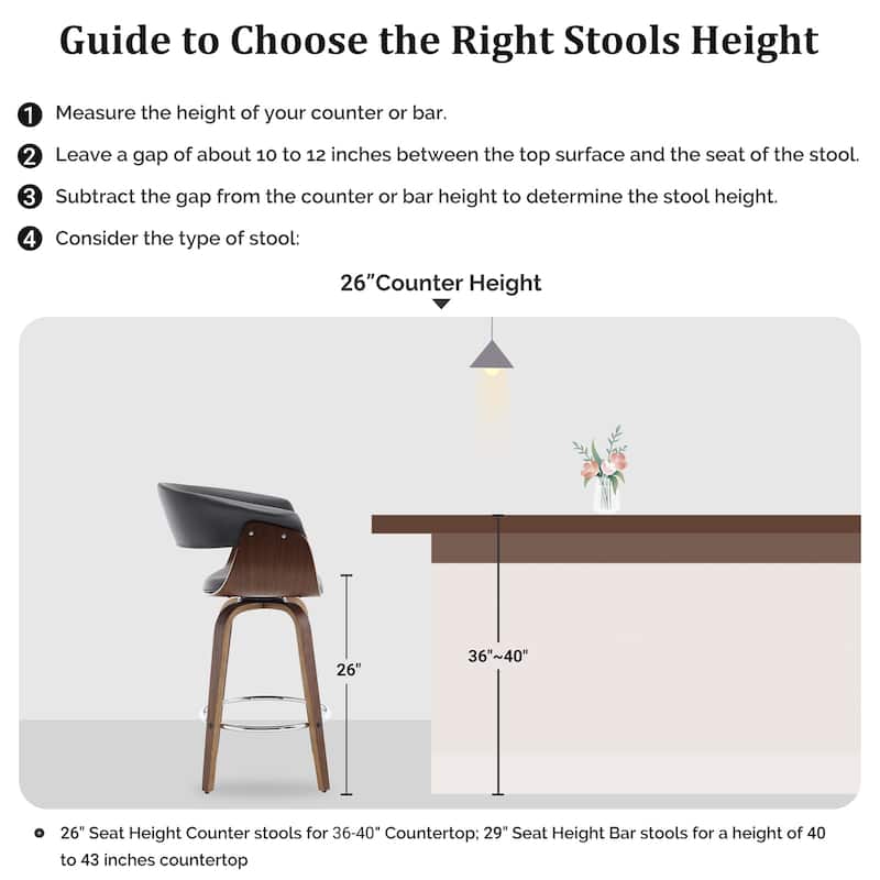 26"/29" Faux Leather Swivel Bar Stools, Wood Counter Stool