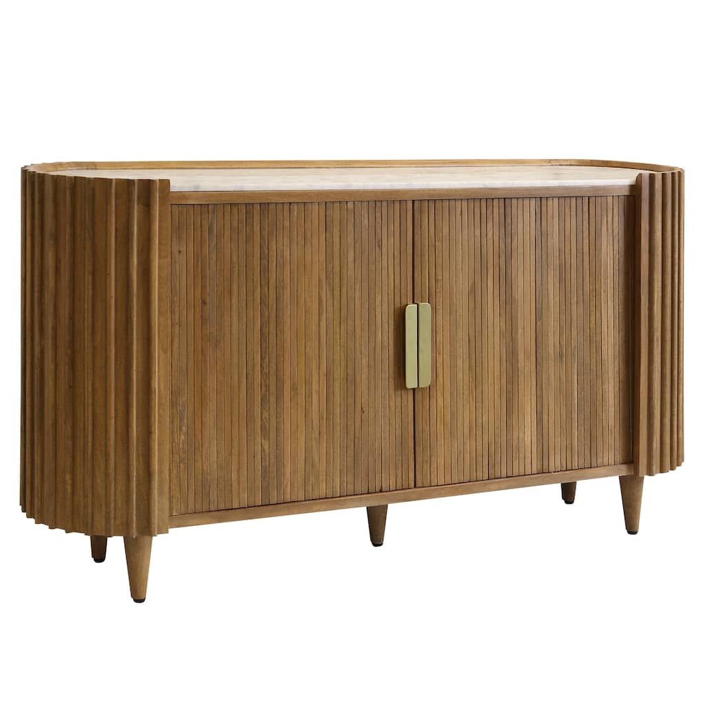 StyleCraft Riviera Sideboard with Tambour Doors - Brown with White Marble Top