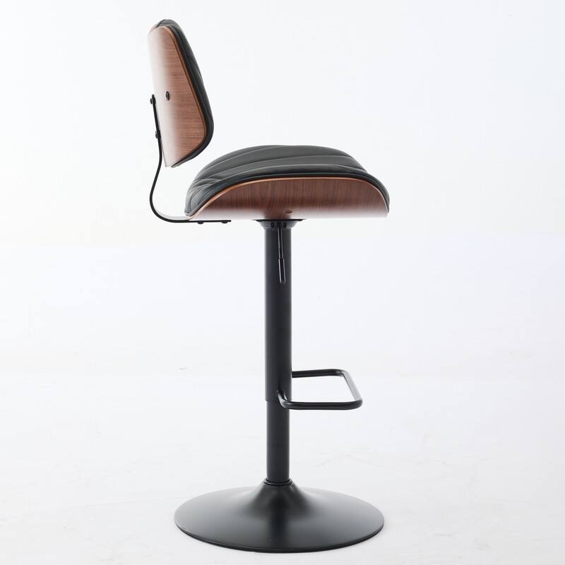 Mid-Century Modern Swivel Bar Stool - Walnut Finish & Faux Leather, Adjustable Counter Height