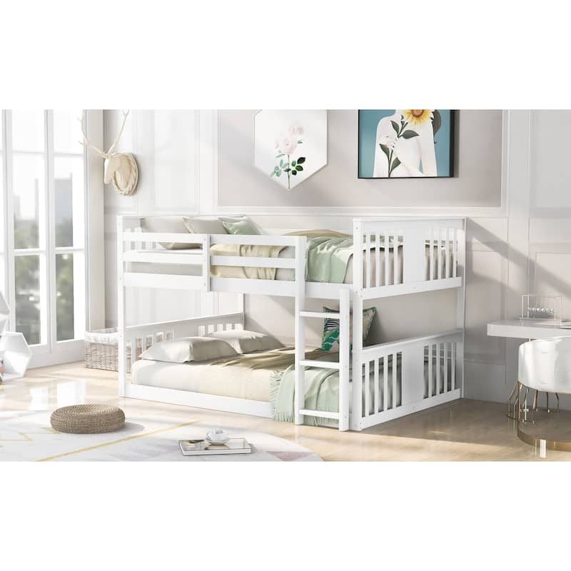 Full Over Full Bunk Bed with Ladder, Gray