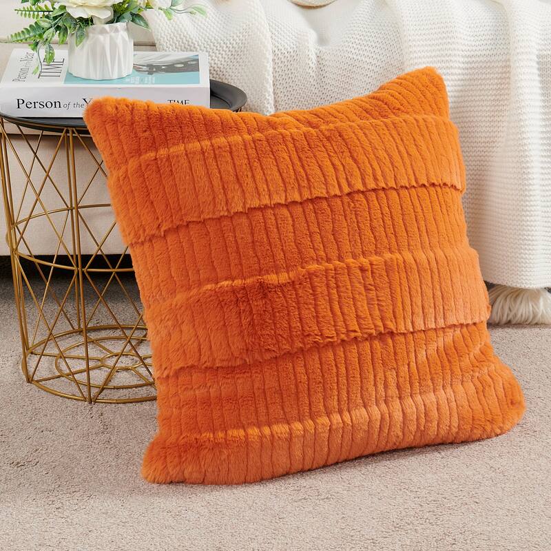 1 Pc Sculpted Stripe FauxFur Pillow Shell Decorative Cushion Cover