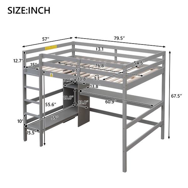 dimension image slide 0 of 2, Full Size Loft Bed with Multi-functional Shelves and Under-bed Desk