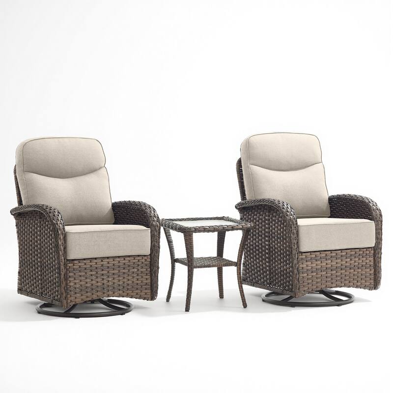 Pocassy Outdoor Wicker Patio Swivel Chair with Ottoman Sets