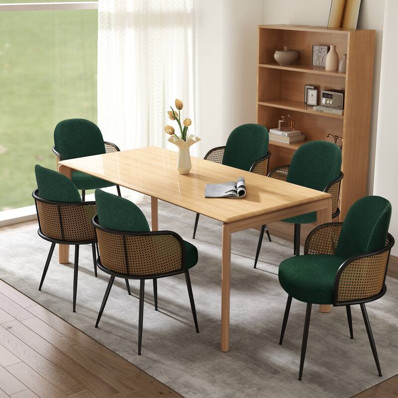 Upholstered Rattan Dining Chairs Set of 2, Arm Side Chair - 21.8" W x 24.2" D x 33" H