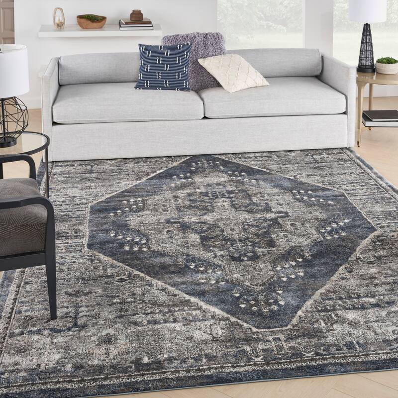 American Manor Formal Bordered Area Rug - 7' 10" x 9' 10" - Blue - Rectangle