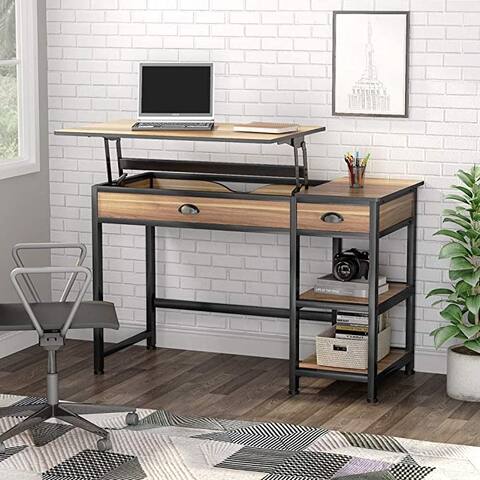 Lift Top Computer Desk with Drawers, 47 inch Height Adjustable Standing Desk