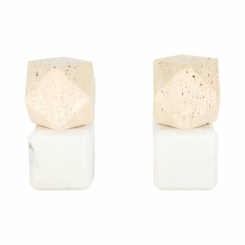 Decorative Marble Bookends with Hexagon Orb - Set of 2, 6"