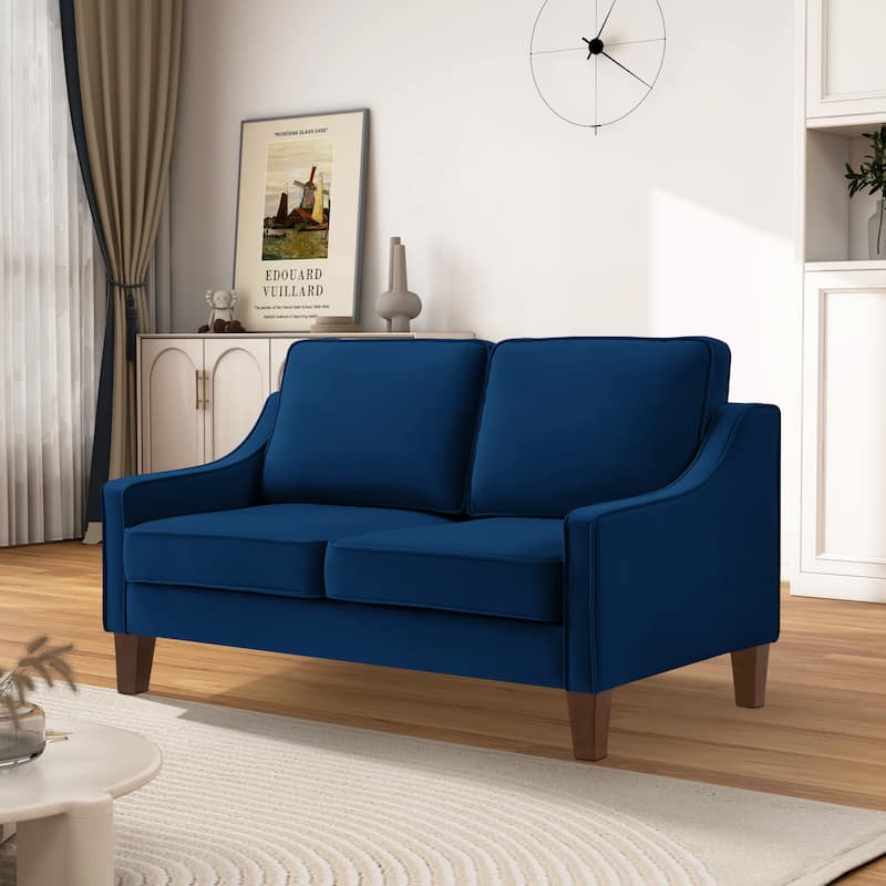 Modern Velvet Loveseat 2 Seater Sofa For Living Room - Navy
