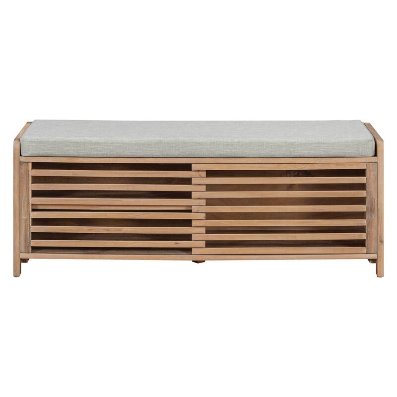 Long Entryway Bench with Shoe Storage, 43.3" Bedroom Upholstered Benches with Wooden Fram, Fabric Bench for Living Room