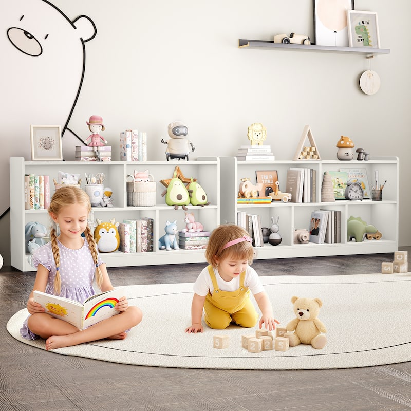 Wooden Storage Cabinet with 5 Sections, Montessori Kids Bookshelf and Toy Organizer for Nursery, Playroom & Classroom