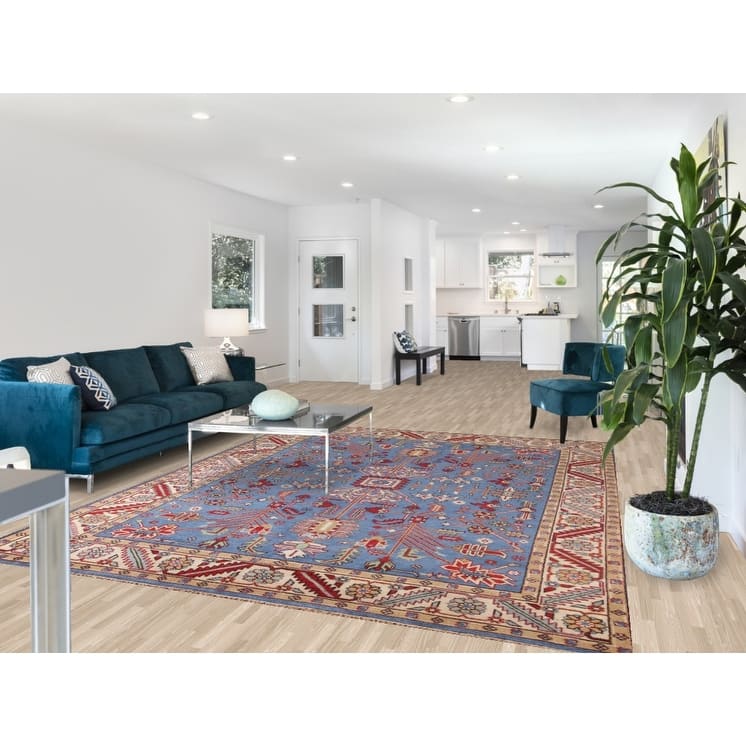 Blue Oushak Oriental Area Rug Wool Carpet - 7'10"x 9'10"