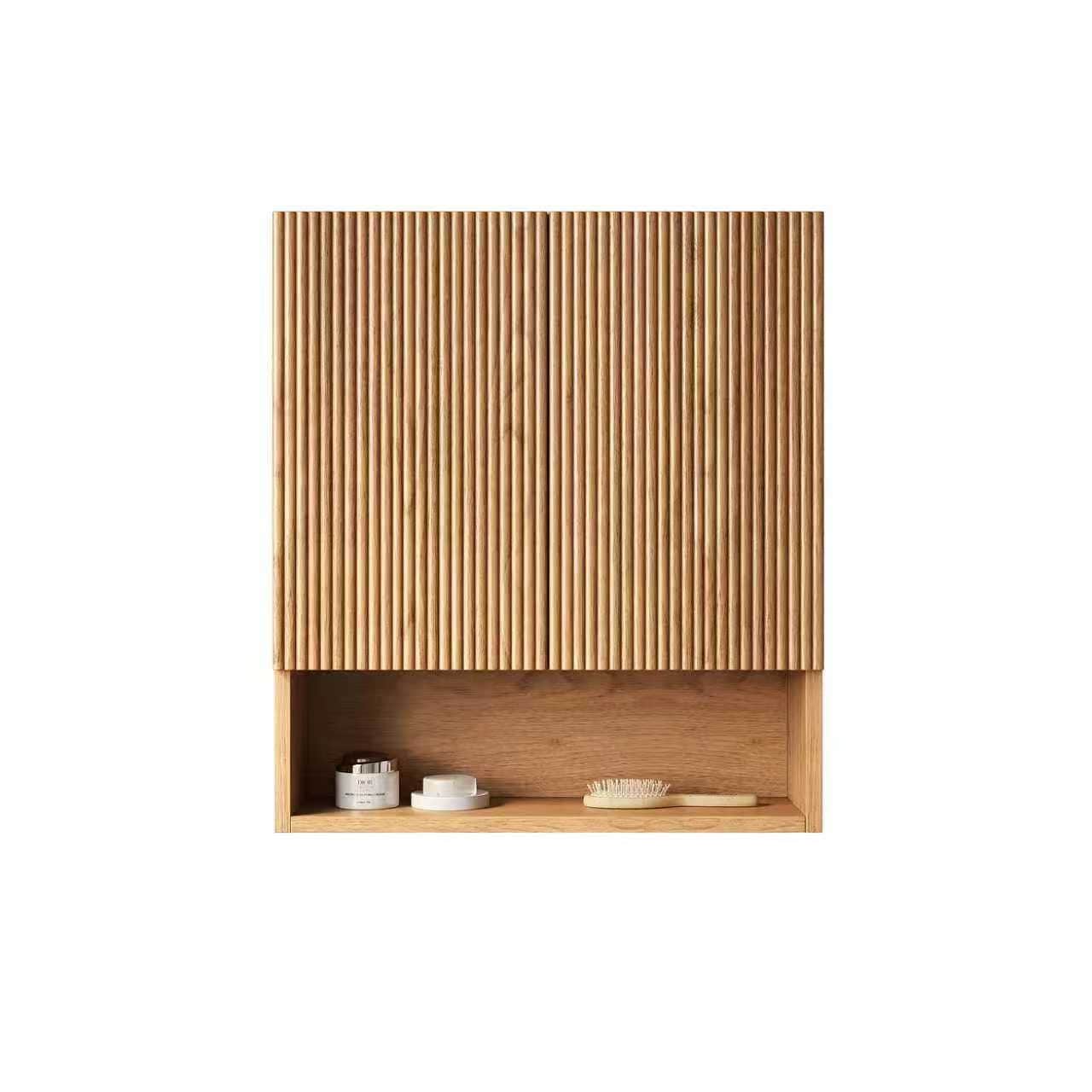 26" Wall-Mounted Striped Bathroom Cabinet, with Doors, Shelf and Open Storage Compartment Over The Toilet Storage Cabinet