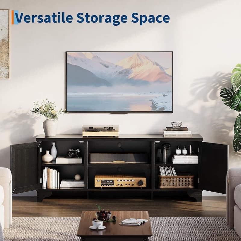 Farmhouse Entertainment Center Rattan TV Stand Fits TVs Up to 70 Inches for Living Room - N/A