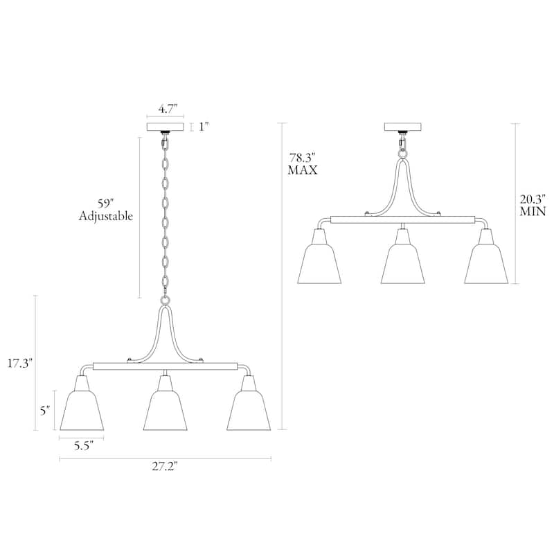 Modern Gold 3-Light Glass Chandelier Island Lights for Dining Room - Brass - 27.2L"x6W"x17.3"H