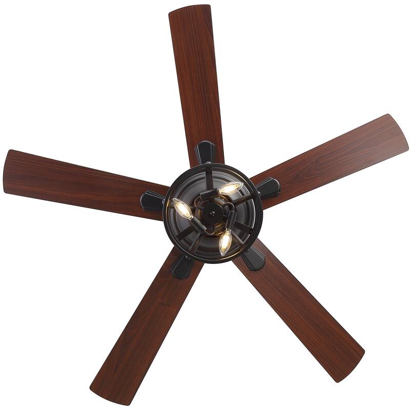 52-inch Flush Mount Caged Ceiling Fan with Light and Remote(5 Reversible Blades)