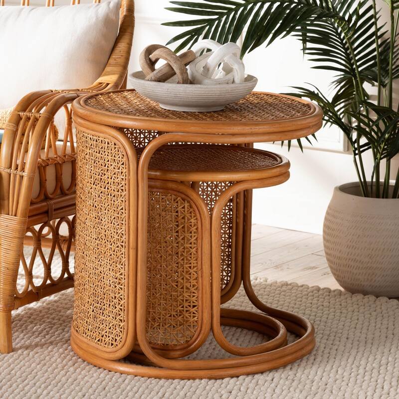 Eldon Bohemian Honey Rattan 2-Piece Nesting End Table Set