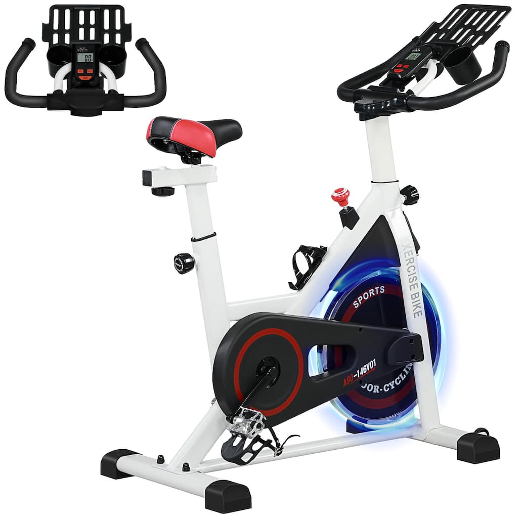 Soozier Exercise Bike, Flywheel Indoor Stationary Bike, Adjustable Height and Resistance, with LCD Monitor, 264 lbs.