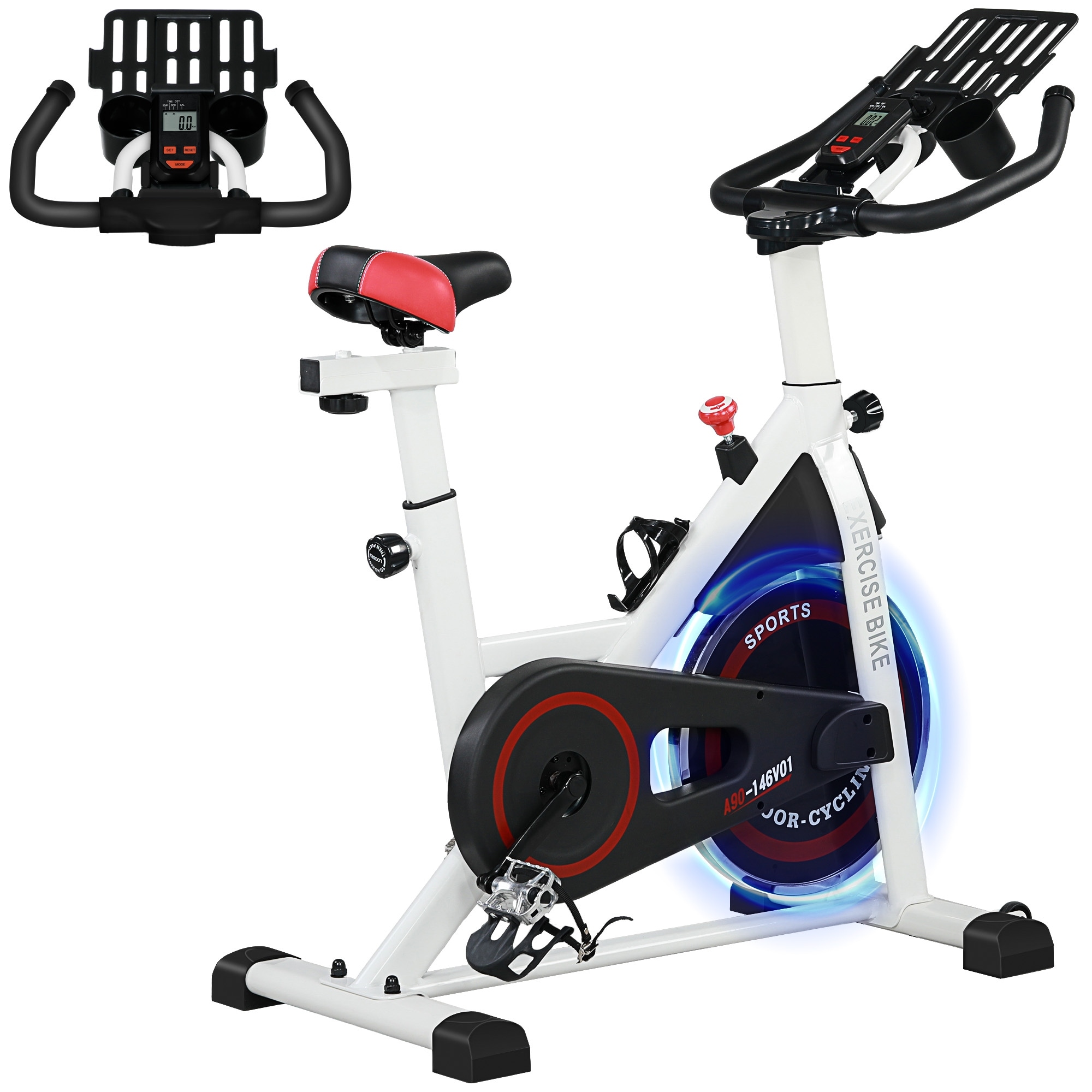 Soozier Exercise Bike, Flywheel Indoor Stationary Bike, Adjustable Height and Resistance, with LCD Monitor, 264 lbs.