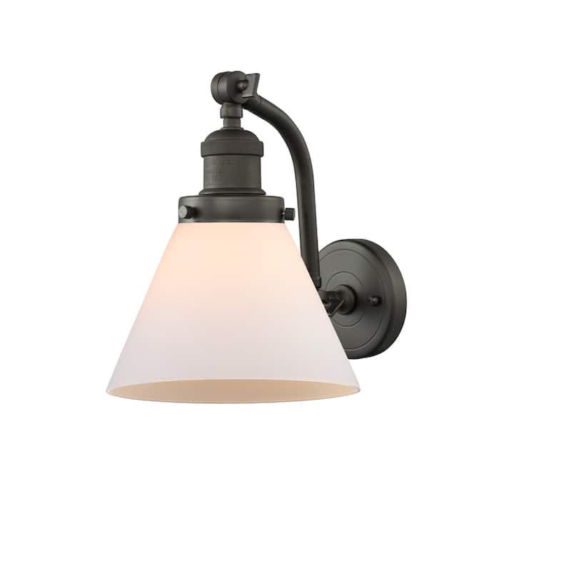 Innovations Lighting Large Cone Single Light 12" Tall Wall Sconce - Oiled Rubbed Bronze / Matte White Cased