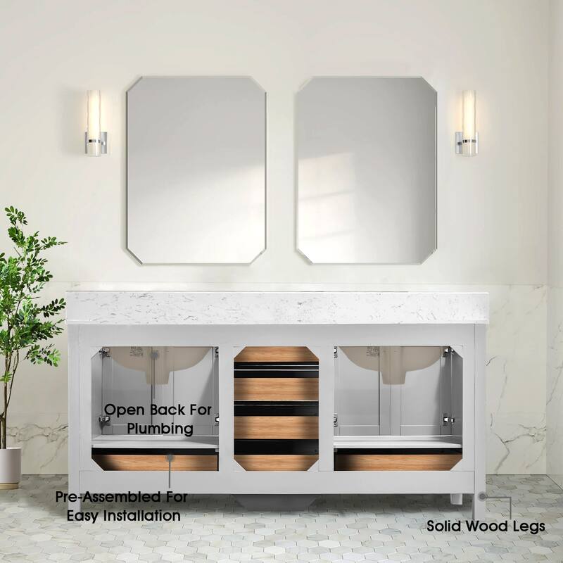 OpalithD 72 in. Bathroom Vanity with Double Sinks, Wood Bath Cabinet with Top