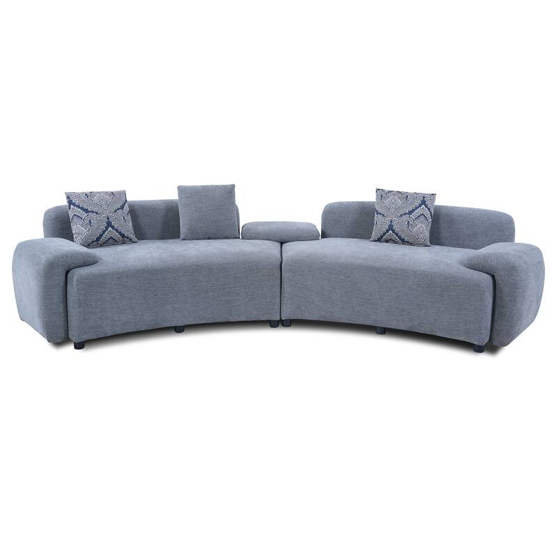 Christopher Knight Home - Lunaria 122" Modern Upholstered Curved Sofa with 2 Damask Pattern Pillows