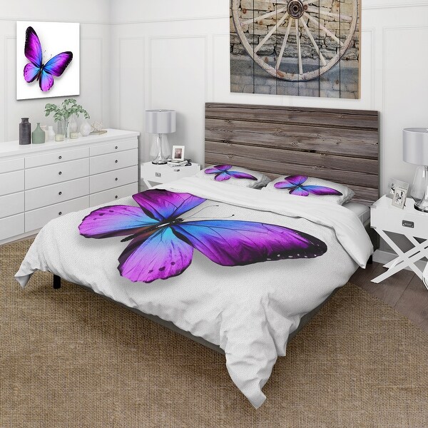 Designart Violet and Blue Butterfly Modern Duvet Cover Comforter