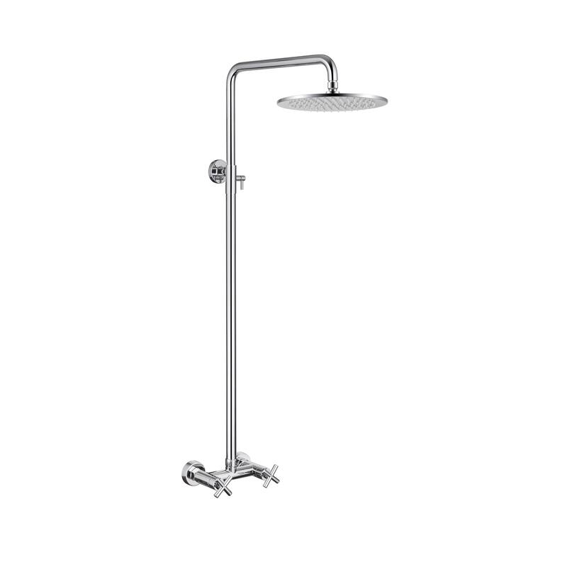 48"H Solid Brass Outdoor 10 Inch Round Rain Shower Set with Dual Cross Handle - Chrome