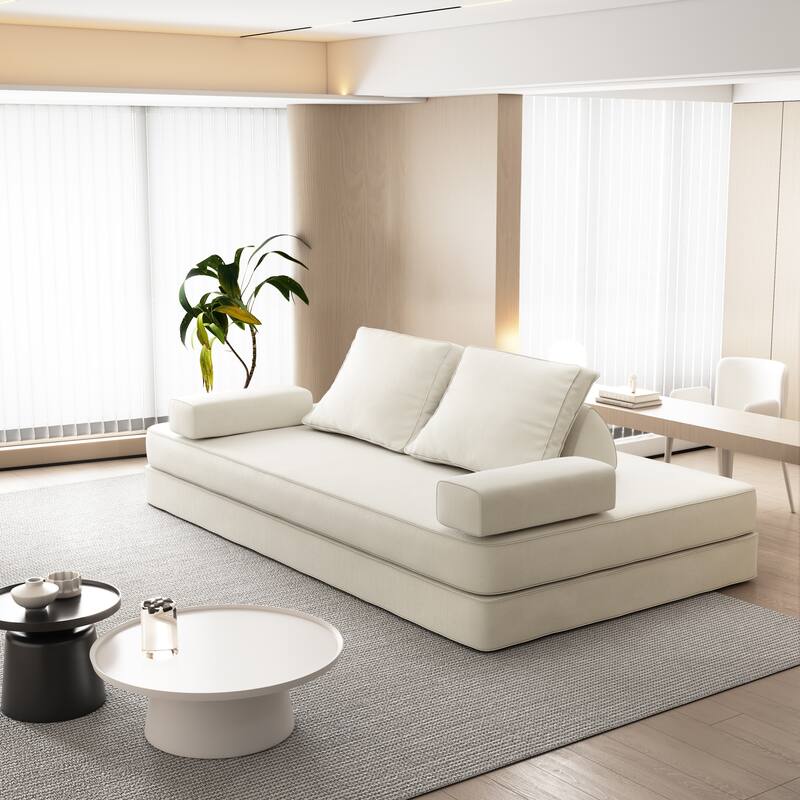 86.6" Convertible Loveseat Sofa Bed with Removable Backrests, Chenille Fabric Sleeper Sofa, Chaise Lounge, Floor Folding Couch